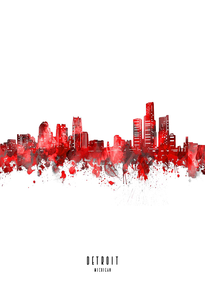 detroit watercolor red