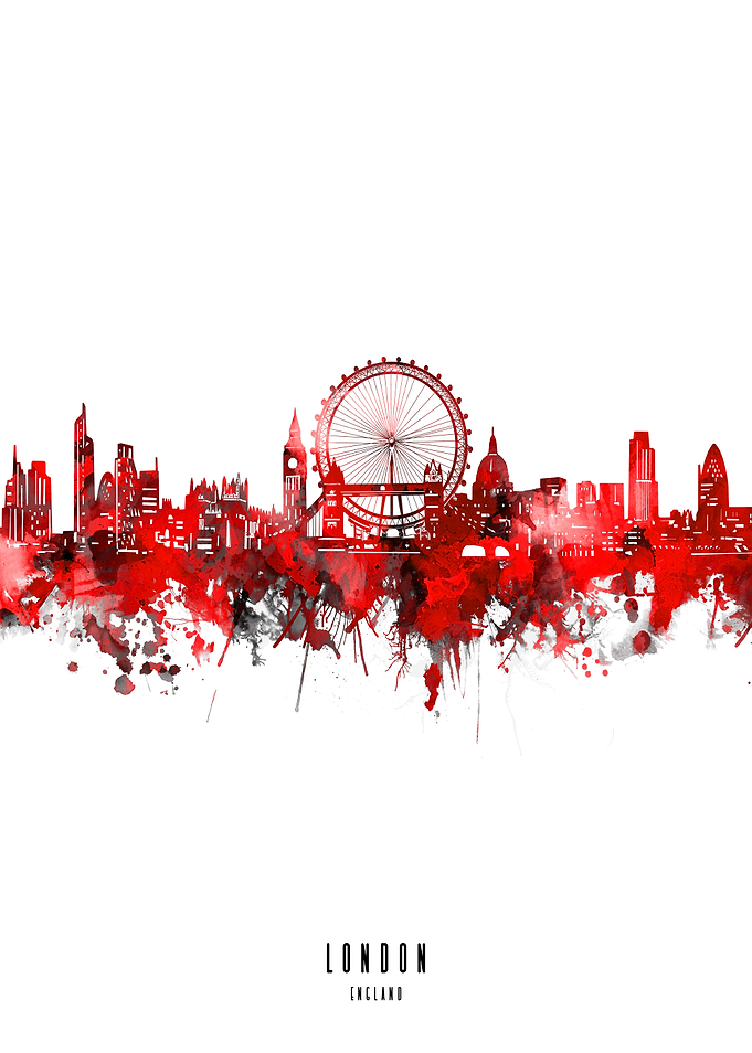 london watercolor red