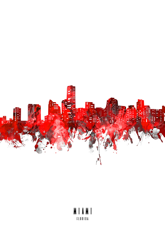 miami watercolor red