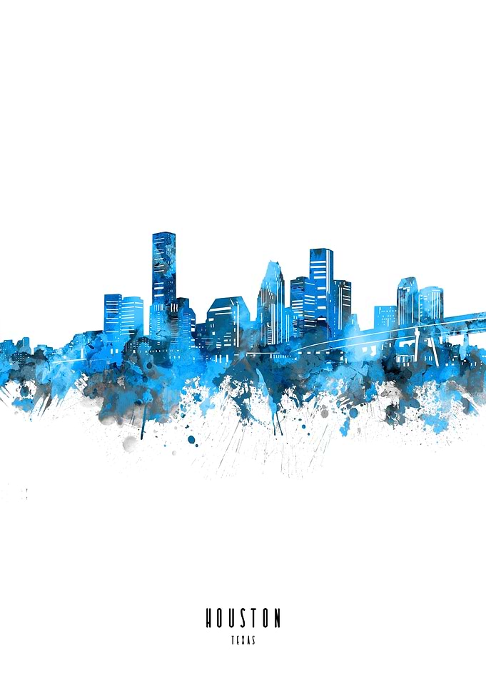 houston watercolor blue