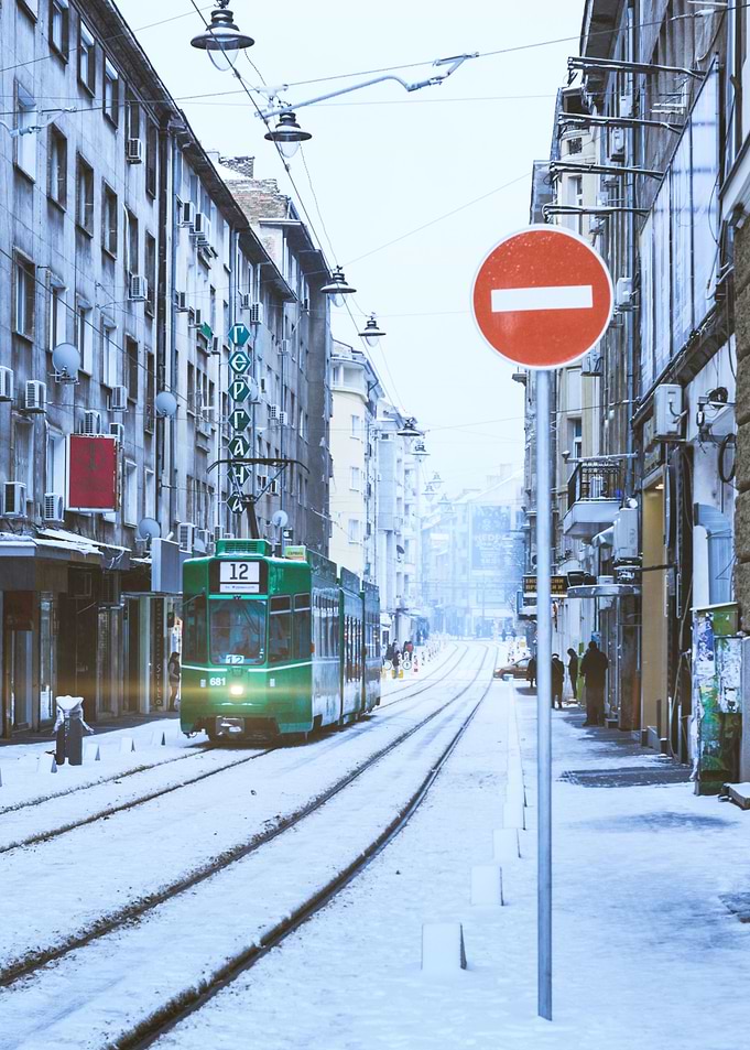 Winter Tram Snow City Sign