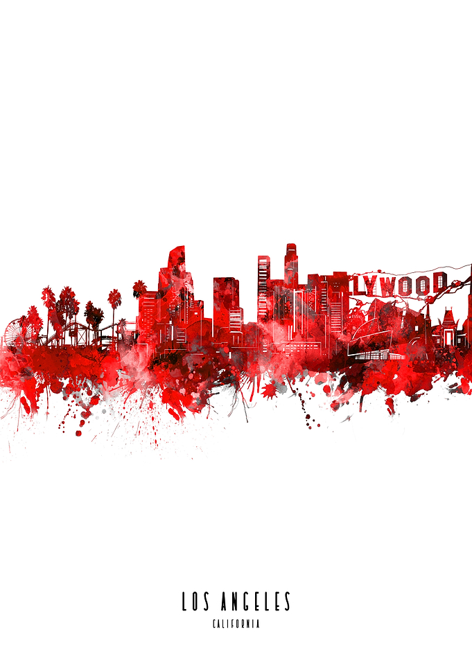 los angeles watercolor red