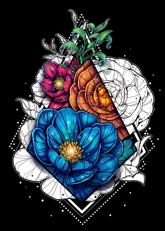 Half colored flowers 10