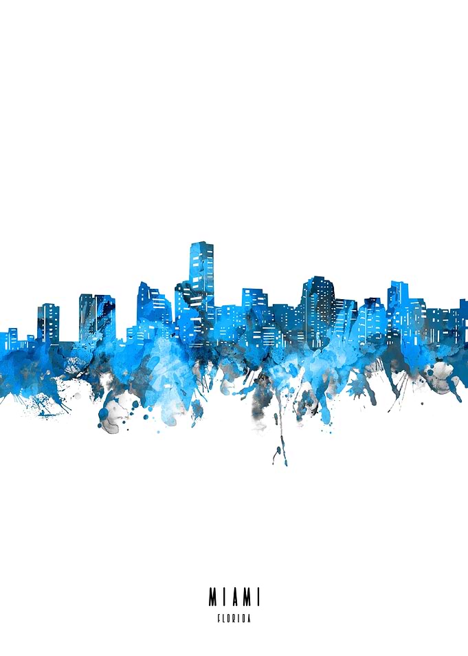 miami watercolor blue