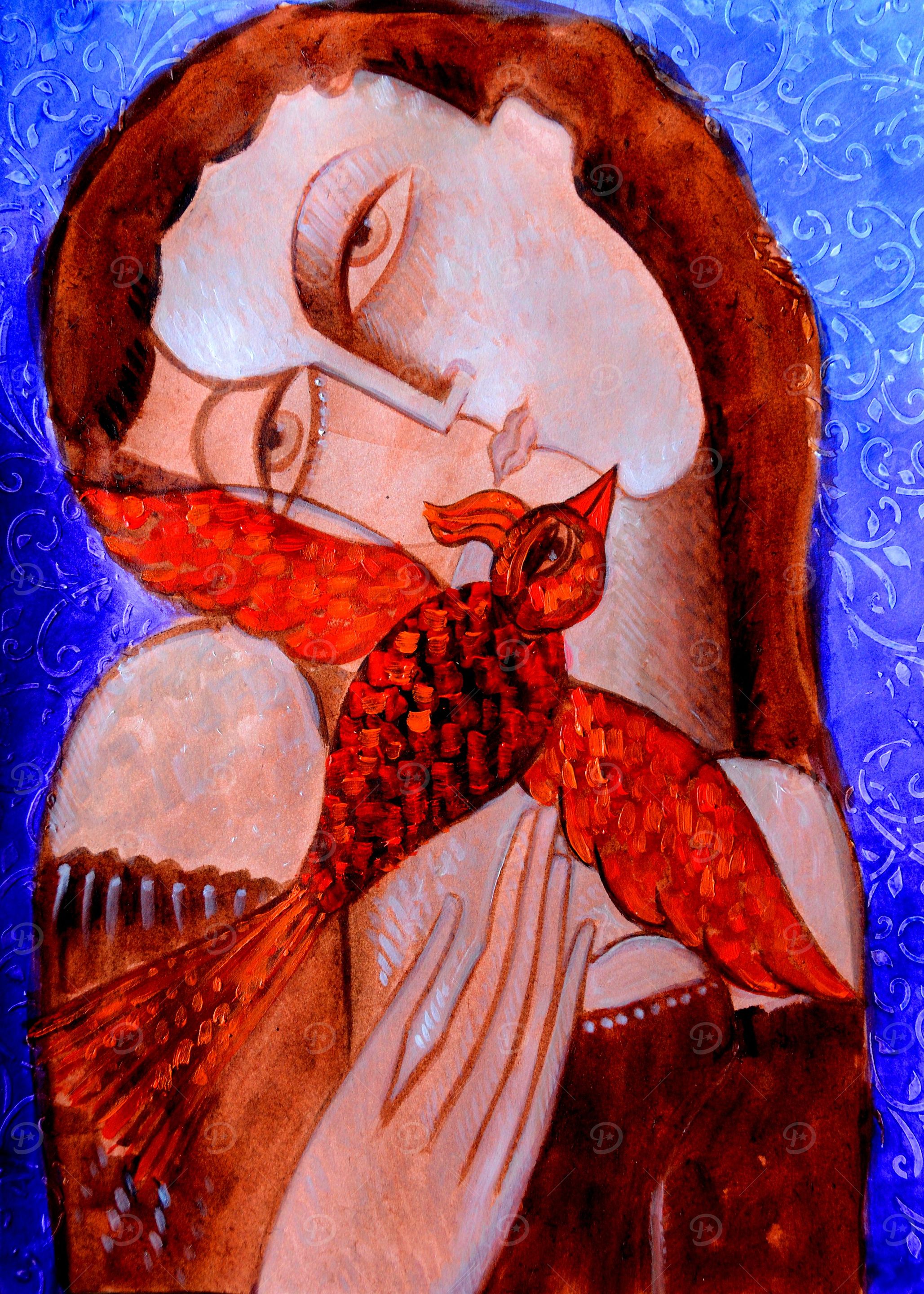 Girl with Red Bird