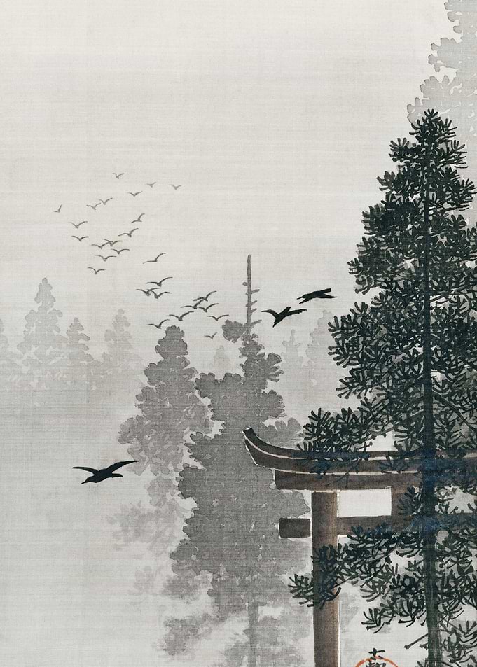 Flock Of Birds And A Torii