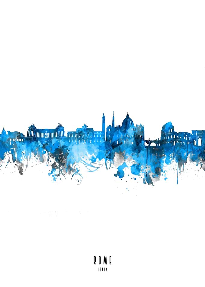 rome watercolor blue