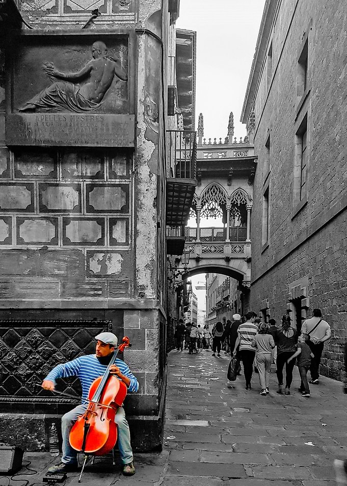 Cello player BW background