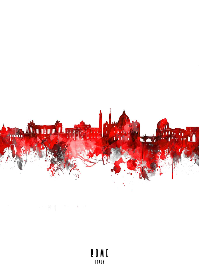 rome watercolor red