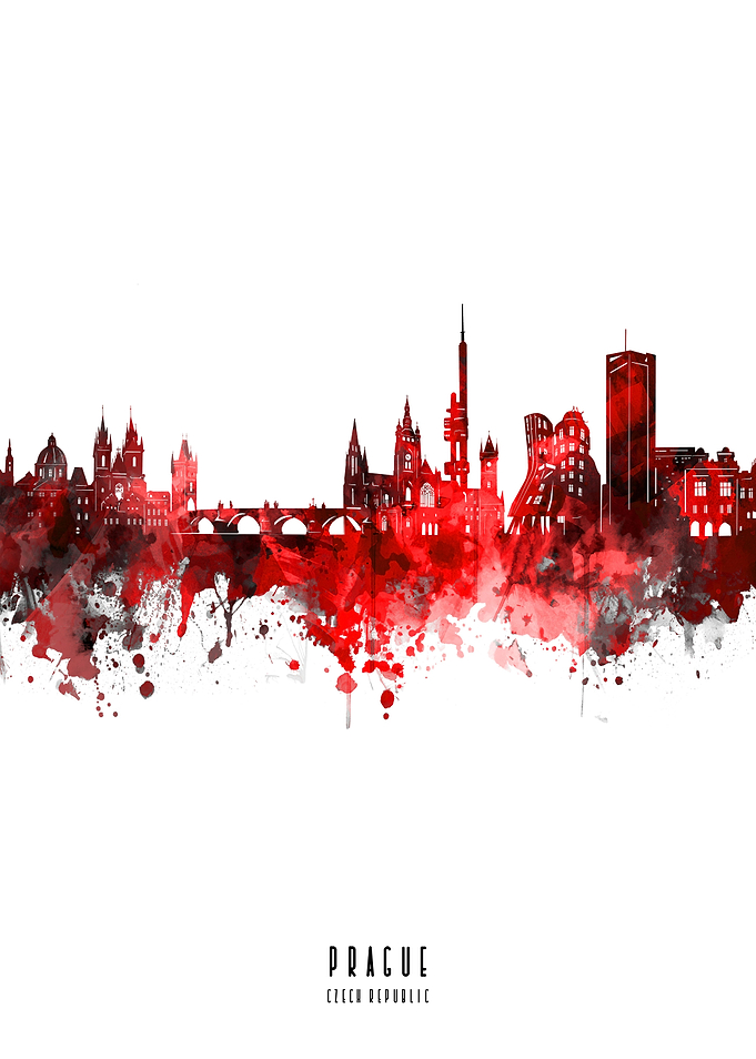 prague watercolor red