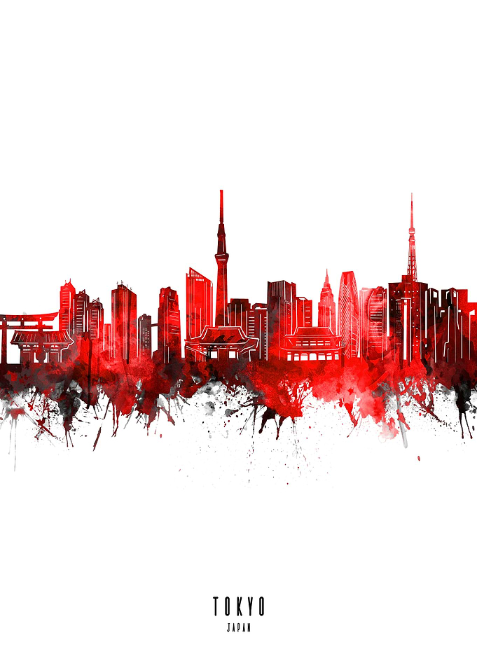 tokyo watercolor red