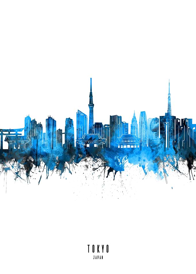 tokyo watercolor blue