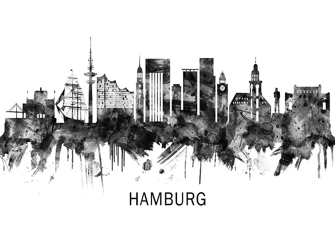 Hamburg Germany Skyline BW