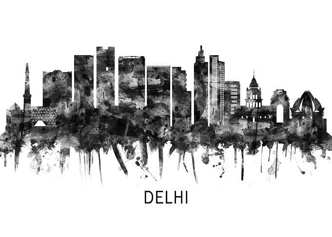 Delhi India Skyline BW