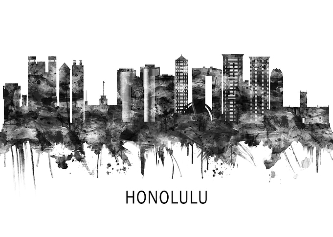 Honolulu Hawaii Skyline BW