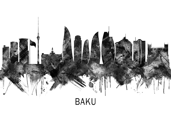 Baku Azerbaijan Skyline BW