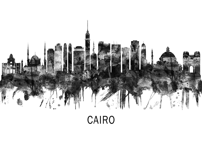 Cairo Egypt Skyline BW