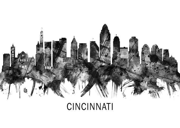 Cincinnati Ohio Skyline BW