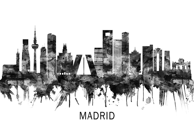 Madrid Spain Skyline BW