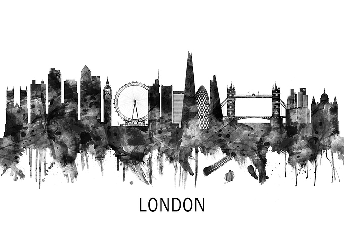 London England Skyline BW