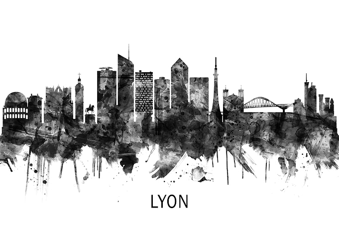 Lyon France Skyline BW
