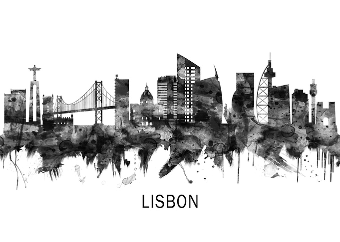 Lisbon Portugal Skyline BW