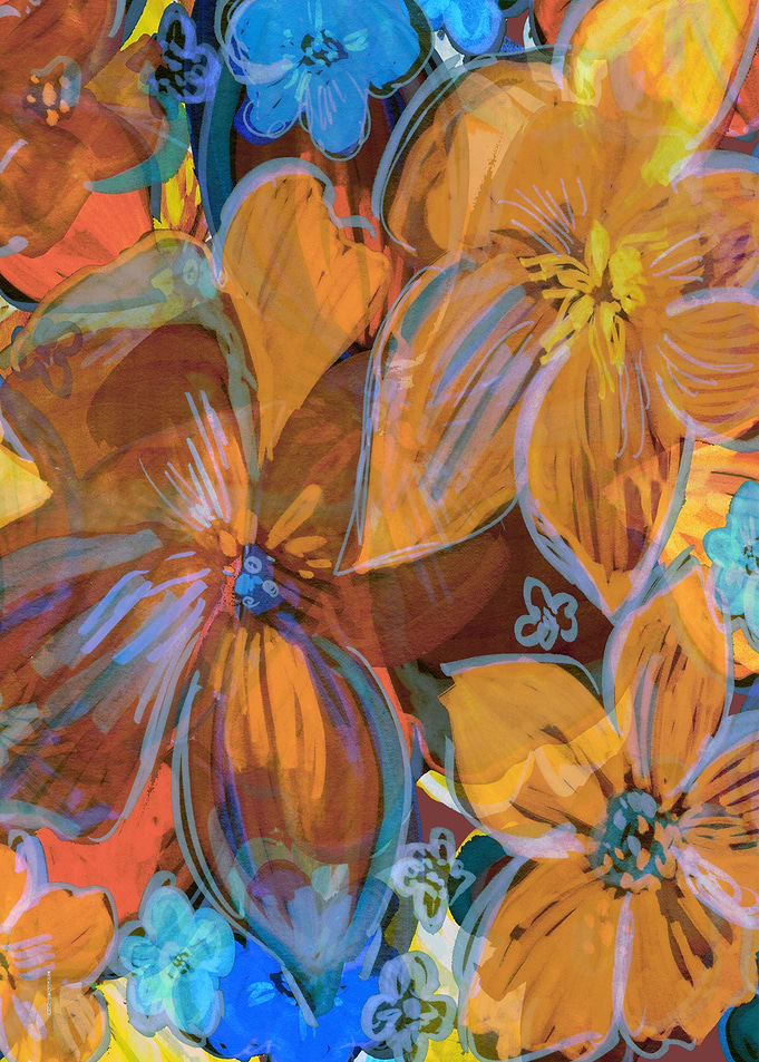 Blue and Orange Flowers