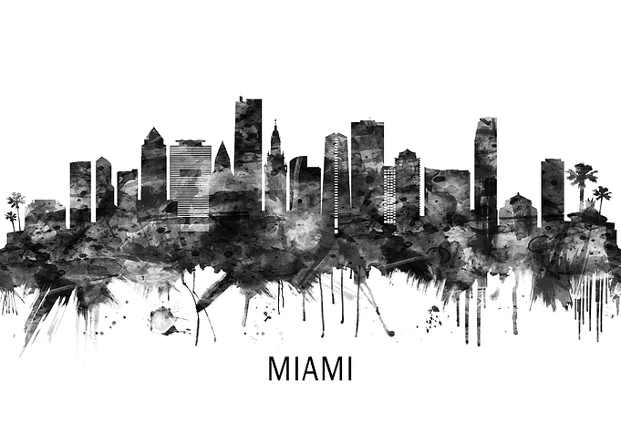Miami Florida Skyline BW