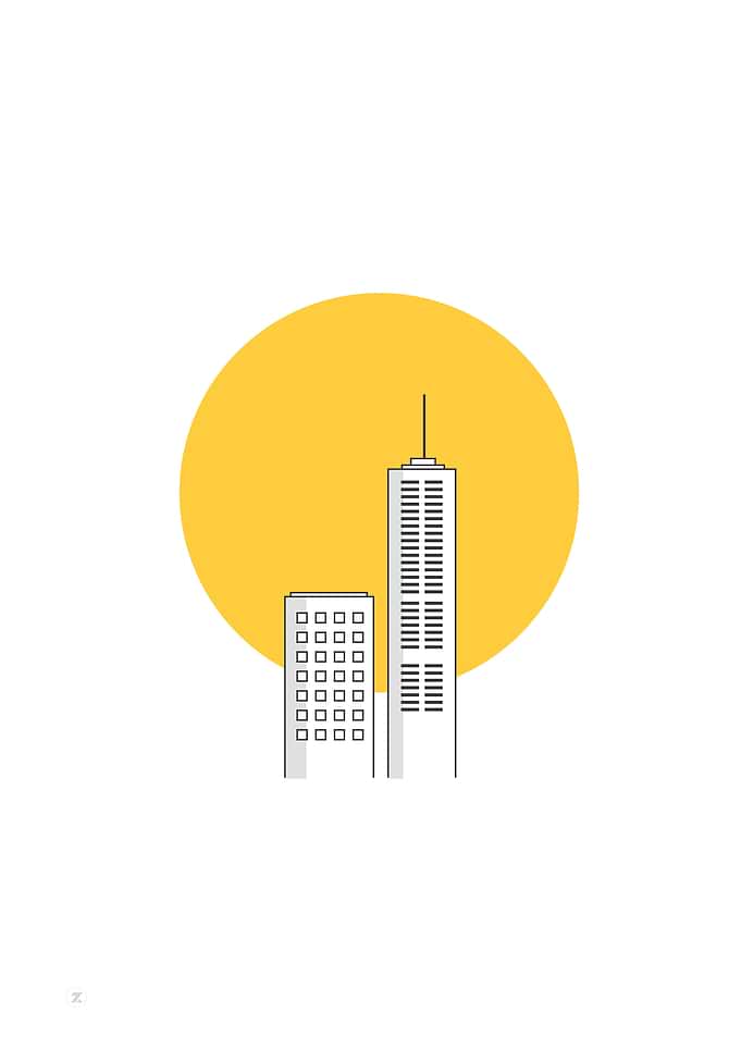 Sun with city