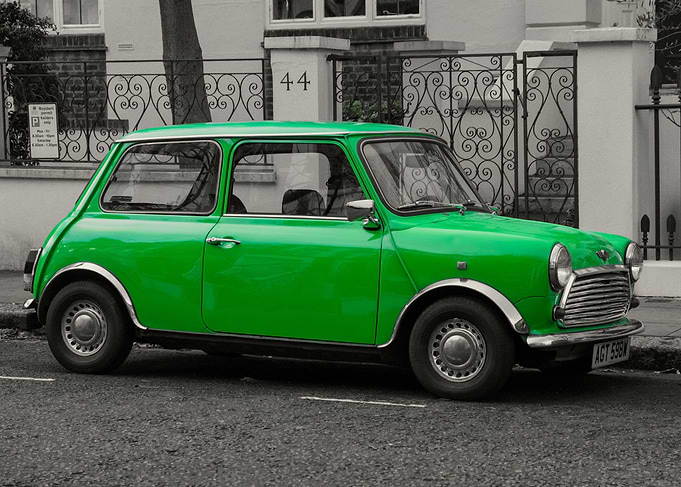 Green Mini Cooper Vintage