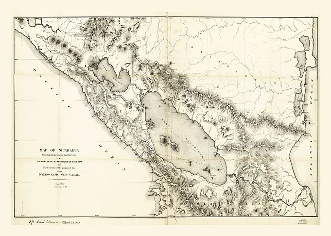 Nicaragua Map circa 1873