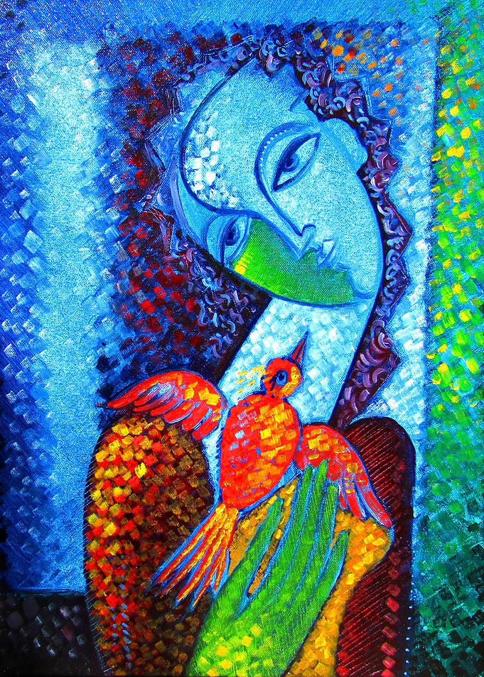 Girl with Red Bird