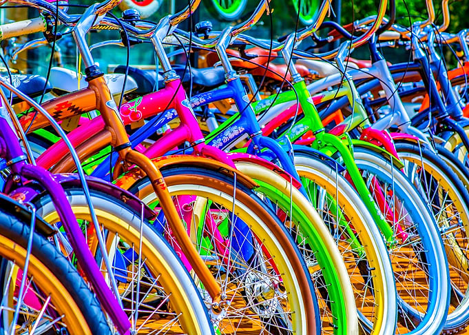 Colorful Bicycles In A Row