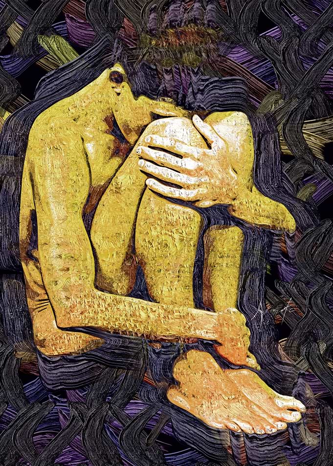 Knee hugging boy