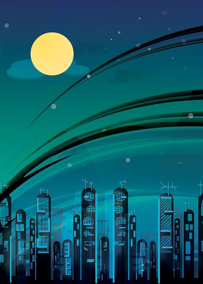 Blue City Night Moon