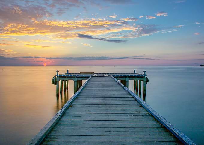 Sea Wooden Port Sunset