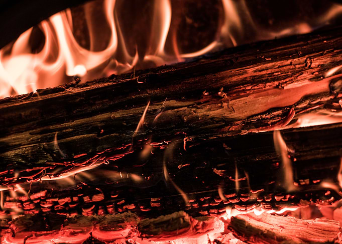Flames in cozy fireplace