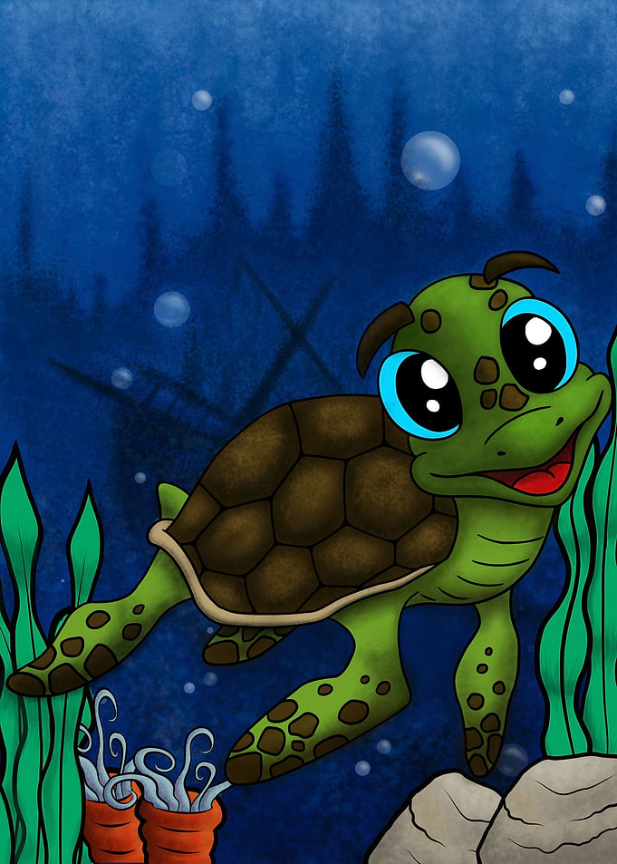 Turtle in deep ocean