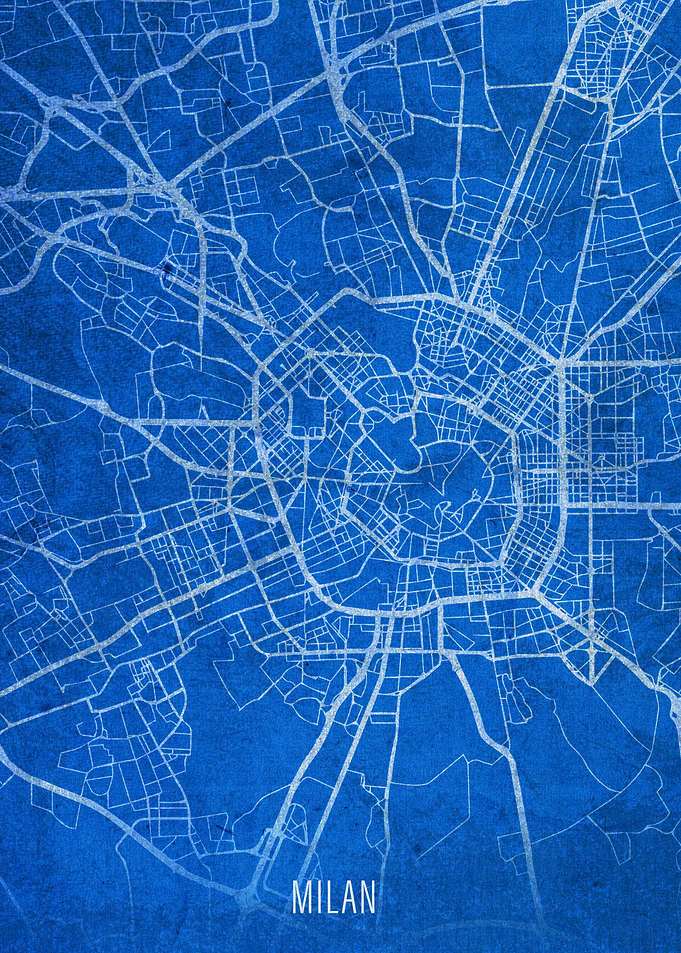 Milan City Street Map Blue