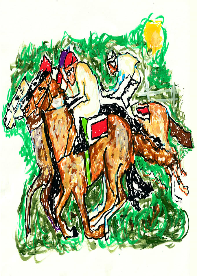 racecourse at sunset horse