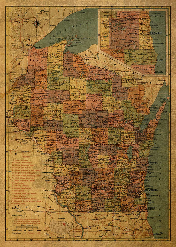Wisconsin Map 1958 State