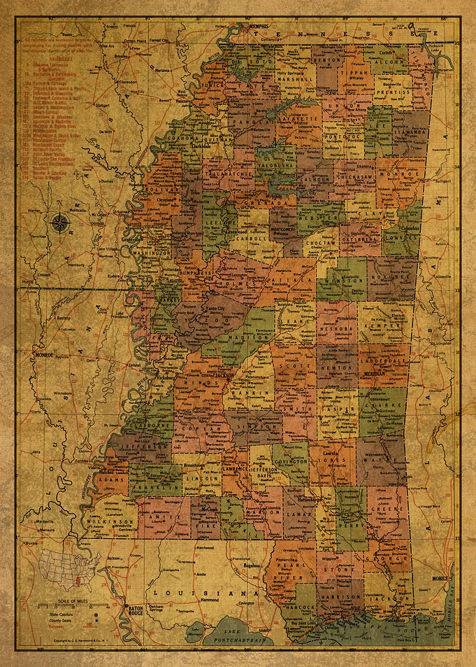 Mississippi Map 1958 State
