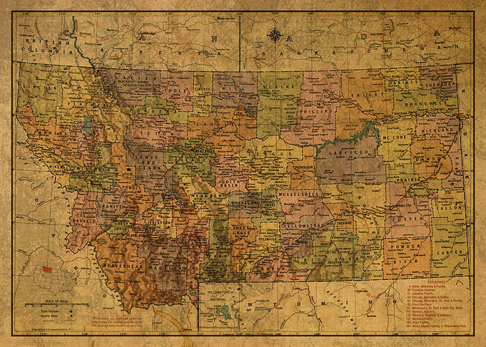 Montana Map 1958 State