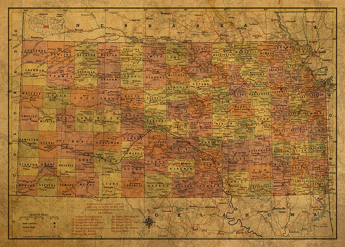Kansas Map 1958 State