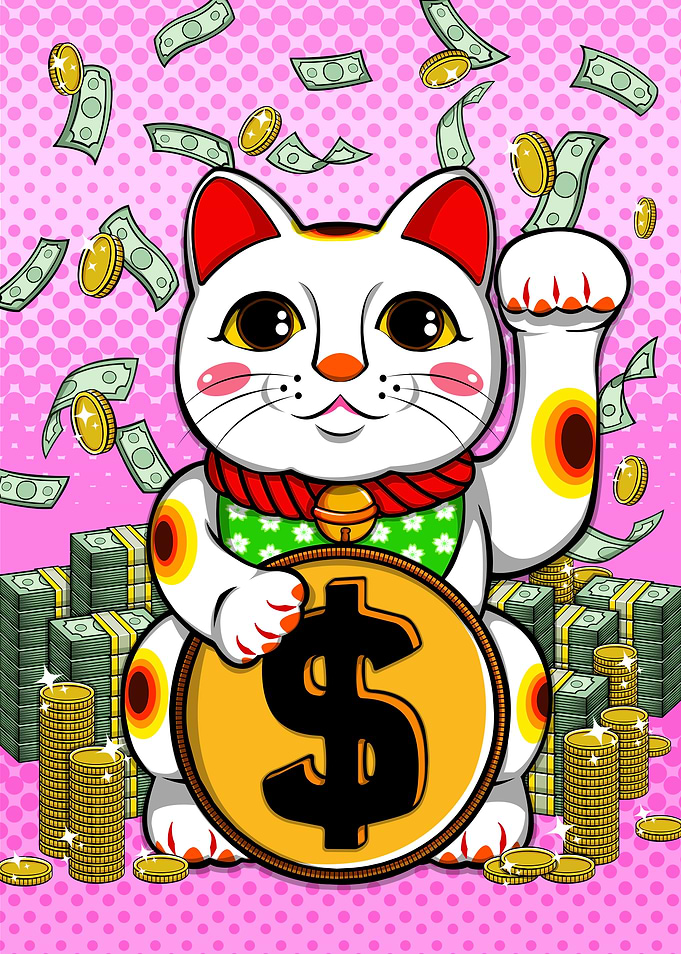 Dollar Maneki Neko Cat