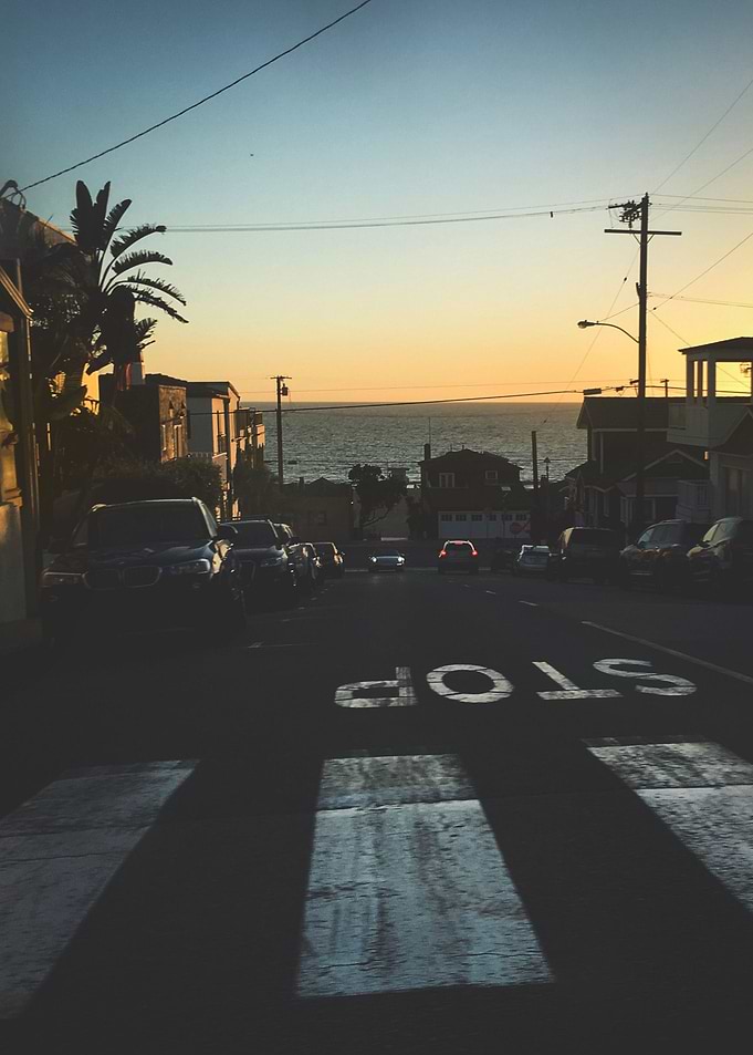 Road to beach in sunset