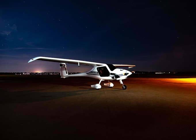 Airplane parking at night