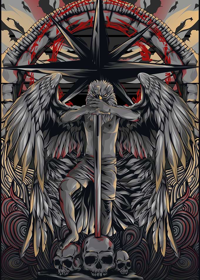 eagle head red grey