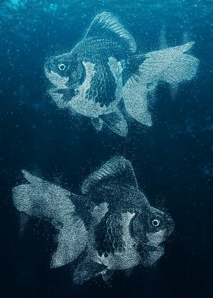 Koi fish swim together