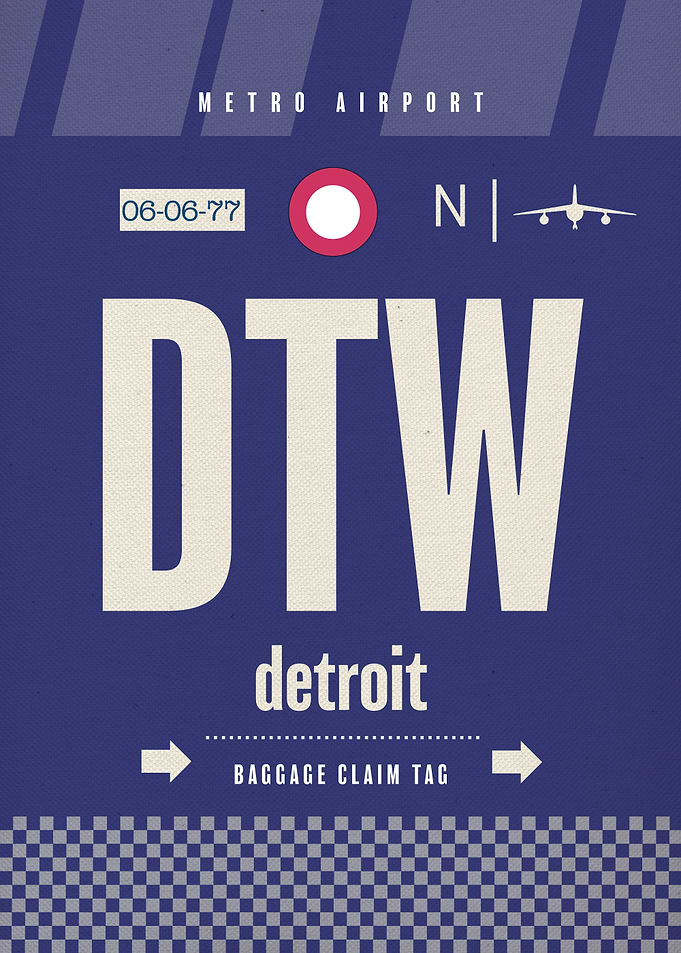 Detroit DTW Airplane Tag
